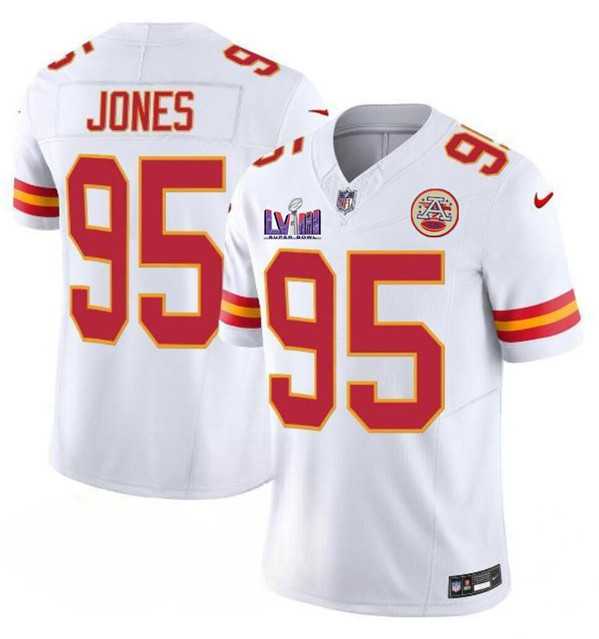 Men & Women & Youth Kansas City Chiefs #95 Chris Jones White 2024 F.U.S.E. Super Bowl LVIII Patch Vapor Untouchable Limited Jersey